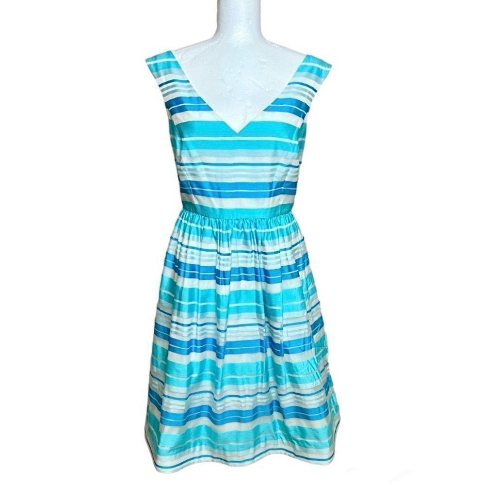 Lilly Pulitzer Kiera Turquoise Striped Fit and Flare Dress - Picture 4 of 11